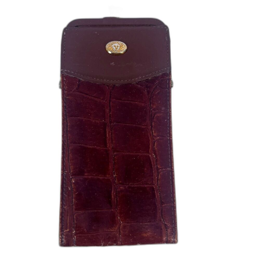 Anne Klein VTG Faux Croc Tall Thin Cigarette Eyeglass Case‎ Pouch Kiss Clasp